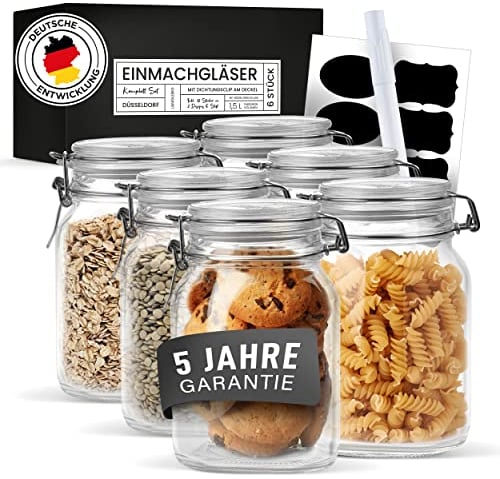 LIEBTHAL Einmachgläser mit Bügelverschluss [6x1000ml] - Luftdichte Vorratsgläser mit Deckel - Spülmaschinengeeignete Bügelgläser