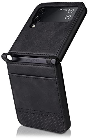 Wallet Case Compatible with Samsung Galaxy Z Flip 4 5G Case, Retro Classic Premium Leather Protective Cover with Card Holder Stand Folio Flip Shockproof Phone Case for Samsung Z Flip4 2022, Black