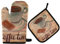 Oven Mitts and Potholder Set Vintage Cup Coffee Cookie Oven Mitts Heat Resistant Kitchen Counter Safe Mats Oven Gloves Non-Slip Grip for Microwave BBQ Cooking Baking Grilling