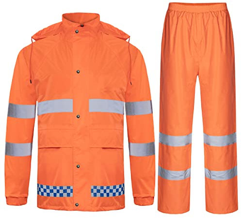 Oralidera Combinaison de Pluie pour Hommes 2 Pièces Imperméable Ensemble de Pluie Imperméable Veste et Pantalon Réfléchissant Coupe-Vent Manteaux Imperméables Homme, Orange, L