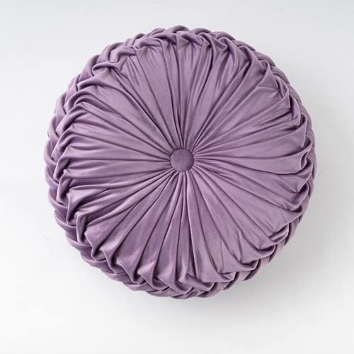 NatureMan Cuscino rotondo per divano, 34,8 cm, velluto puro, decorazione per la casa, cuscino rotondo plissettato, cuscino a forma di zucca, adatto per casa, letto, auto, decorazione (viola chiaro)