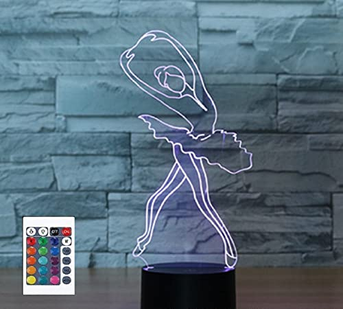 SUPERRUIDALONG 3D Ballerina Fernbedienung 16 Farben Nachtlichter Illusion Acryl LED Tisch Nachttisch Lampe Kinder Schlafzimmer Schreibtisch Dekor Geburtstag Geschenke Spielzeug für Kinder