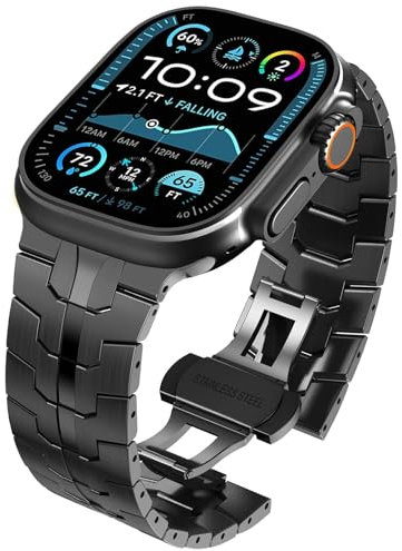 WINGLE 49mm 46mm 45mm 44mm 42mm(series 3) for Apple Watch Straps,Men Stainless Steel Strap Metal Replacement Band for iWatch Ultra 2/Ultra,Series 10/9/8/7/6/5/4/3/2/1/SE,Black
