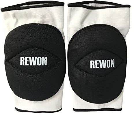Rewon Gear Knee Pad Cotton for Kickboxing Training, Muay Thai and Training Pads, Cotton Knee pad Foam Protection, Knee Protector for Martial Arts, Sparring, BJJ and Boxing Gear (White/Black, S/M)