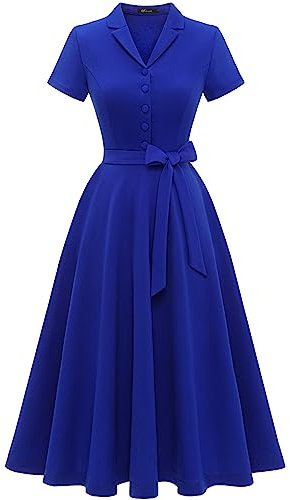 Wedtrend Robe de cocktail vintage pour femme, ligne A, longueur midi, col en V, robe de soirée élégante et décontractée, bleu roi, L