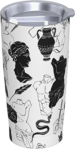 Tazza da viaggio sottovuoto da 567 ml in acciaio inox con anfora greca antica venere, a prova di perdite con coperchio e cannuccia per casa e ufficio