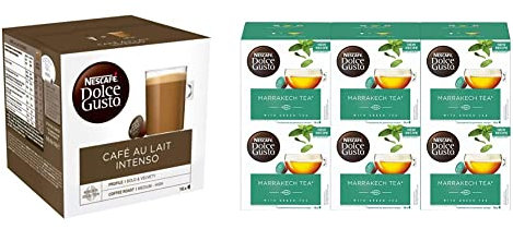 Nescafé Dolce Gusto Café au Lait Intenso - Café - 96 Capsules (Pack de 6 boîtes x 16) & Marrakech Tea - Thé - 96 Capsules (Pack de 6 boîtes x 16)