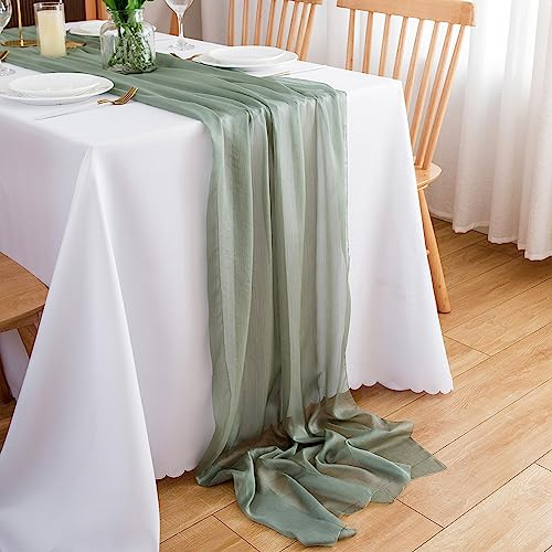 CHUQING Tischläufer Chiffon grün,Tisch läufer Hochzeit Tischdeko für Picknick Party Küche,Mintgrün,70 cm x 4 m,Salbeigrün