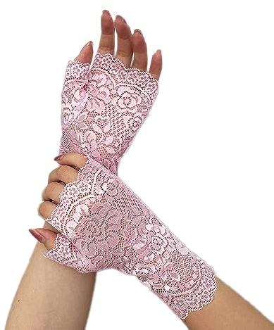 Wambere Spitzenhandschuhe,Fingerlose Handschuhe Vintage Fäustlinge Damen Spitze Stickerei Fingerlose Sonnenschutz Braut Handgelenk Handschuhe für Hochzeit Teeparty Zubehör Party Halloween,Rosa