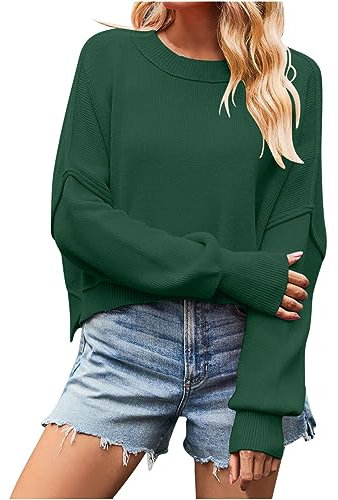 Hailmkont Camicie da Donna Autunno Inverno Manica Lunga Girocollo Maglione Crochet A Righe Top T Shirt Camicetta Donna 2025, R-z73 Verde Lime, S
