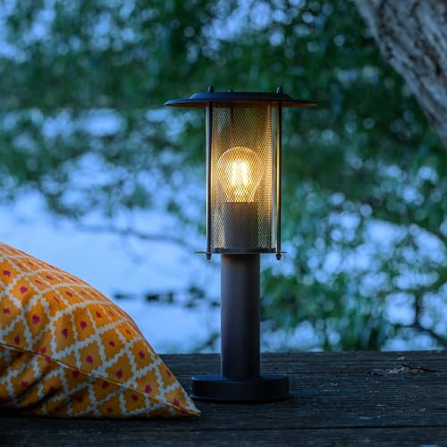Lightbox Außen Sockellampe - 40 cm Höhe - moderne Outdoor Wegeleuchte mit Gitter Abdeckung - spritzwassergeschützt (IP44) - E27, max. 20 W - aus Metall/Kunststoff - in Schwarz Matt