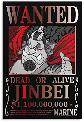 Animation One Piece Wanted Poster Jinbei Oyabun Leinwand-Kunstposter und Wandkunstdruck, moderne Familiendekor-Poster, 20 x 30 cm
