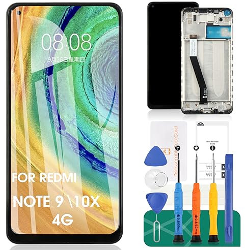 Para Xiaomi Redmi Note 9 2020 Pantalla LCD para Redmi 10X 4G Reemplazo de pantalla M2003J15SC M2003J15SC Touch Digitizer Assembly Kits de reparación (negro, con marco)