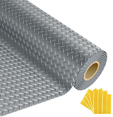 Grandroad auto Tapete de piso de garaje de 8 x 20 pies, rollo de suelo de 2.8 mm de grosor, placa de diamante, tapete de goma de PVC con 20 cintas, tapete protector de suelo antideslizante para garaje