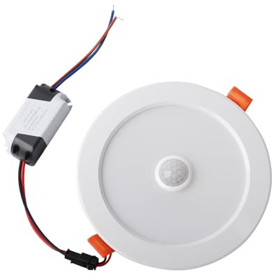 Pissente PIR-Bewegungsmelder-Deckenleuchte, 12 W LED-Einbauleuchte mit Rundem Sensor, Warmweiße, Energieeffiziente Deckenleuchte für den Innenbereich (Reinweiß 6000k)
