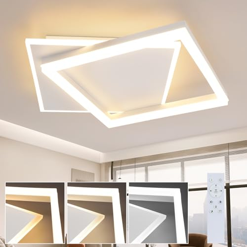 ZMH Deckenlampe LED Deckenleuchte Wohnzimmer - Schlafzimmerlampe Dimmbar mit Fernbedienung 42W Wohnzimmerlampe Modern Design Küchenlampe Eckig Schlafzimmer Deckenbeleuchtung Weiß aus Acryl für Küche