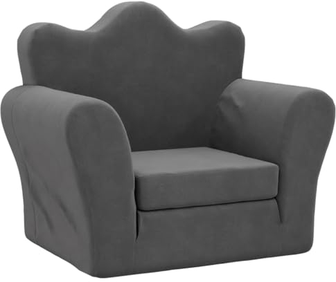 vidaXL Schlafsofa für Kinder, 2-in-1 Kindersofa mit Schlaffunktion, Kindersessel Sofa Abnehmbarer Bezug, Kindercouch Couch Kindermöbel, Anthrazit Weich Plüsch