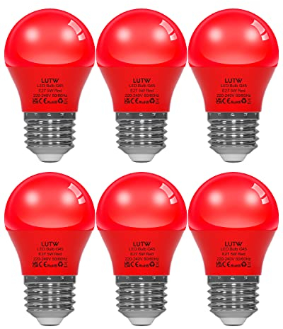 LUTW Rot Bunte Glühbirnen E27, 5W LED Farbige Glühbirne ersetzt 40W Glühlampe, G45 Globe Farbig Leuchtmittel Lampe für Hochzeit Halloween Weihnachten Party Bar, 6 Stück
