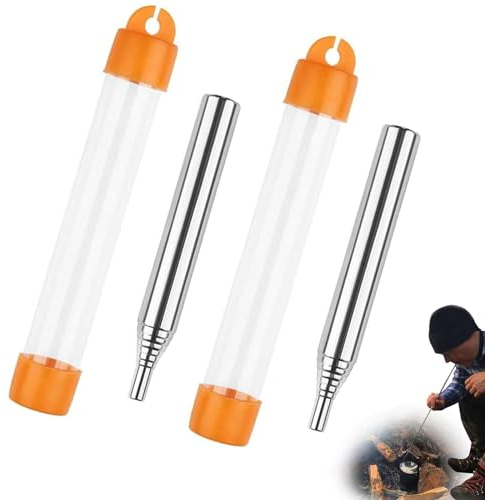 Qinsky Fire Blasrohr Feuer,2er Pack Feuer Schlagrohr Feuerrohr Faltbarer Teleskopisches Blasrohr Feuerwerkzeug Camping Gadgets zum Kochen Picknick BBQ Jagd Angeln Wandern im Freien