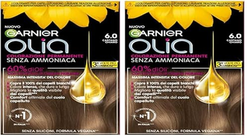 Garnier Olia Tinta Capelli Senza Ammoniaca, Copre il 100% dei Capelli Bianchi, Castano Chiaro (Confezione da 2)