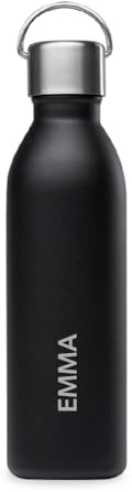 Qwetch - Bouteille Isotherme Active Inox 600ml Personnalisée - Gourde avec Anse Inox Recyclé - 24h Froid et 12h Chaud - Etanche, Sans BPA & Compacte (Noir)