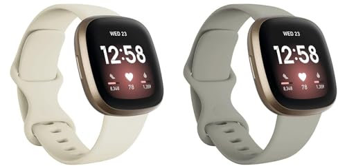 Generic Armbänder Kompatibel mit Fitbit Versa 3 Armband/Versa 4 Armband/Sense Armband/Sense 2 Armband Damen Herren, Weiches Silikon Uhrenarmband Sports Watch Ersatzarmband (Einheitsgröße, Grau/Beige)