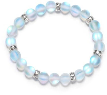 SMTSEC 8mm Mondstein Perlen ArmbandMatt Runde Perlen Charm Armband Modische Naturstein Perlen Stretch Armband Geschenke für Männer Frauen Mädchen