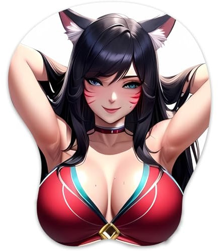 3D Mauspad mit Silikon Brüste Mousepad mit Handauflage. Anti Rutsch Anime Manga Maus Pad Handgelenkauflage für Büro (Ahri)