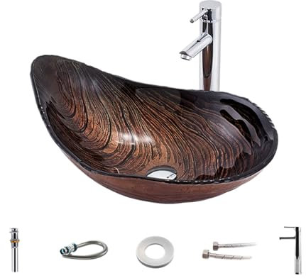 GUYIRT Badezimmer Waschbecken Set Aufsatzwaschbecken Oval Glaswaschbecken Mit Wasserhahn Für Küche, Bad Und Gäste WC (E)