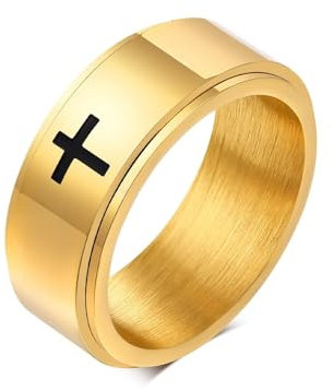 Calefee Drehringe für Damen, Fidget Ring Edelstahl Goldener Drehring mit Kreuzmuster 8mm größe 57 (18.1) Eheringe Damen Einzeln