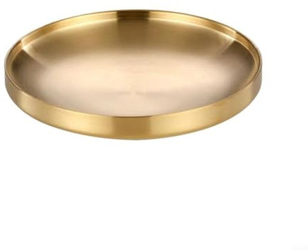 Round Tray - Stainless Steel Non Slip Tray For Serving Food And Drinks- Gold Double-layer Round Tray Metal Decorative Storage Organizer Tray (17CM)