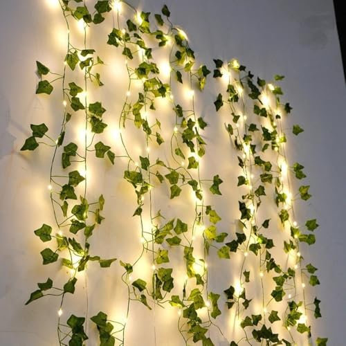 WUZIA 5M Battery Power Night Light String,Home Decor Artificial Vine Fairy Lights, Green Leaf String Lights for Wedding and Home Decor