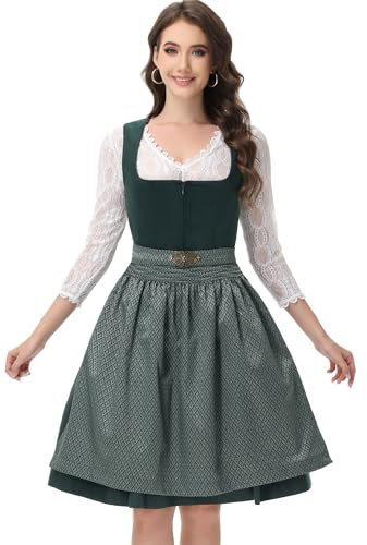 ELFIN Samt Dirndl Damen Midi - Elegante Trachtenkleid für Oktoberfest, 60cm