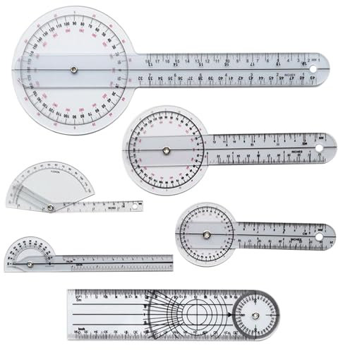 VZU 6 Stück Goniometer Physiotherapie, 360° Winkelmesser Physiotherapie PVC, Transparenter Medizinischer Gelenkmesser für Sporttherapie, Schule