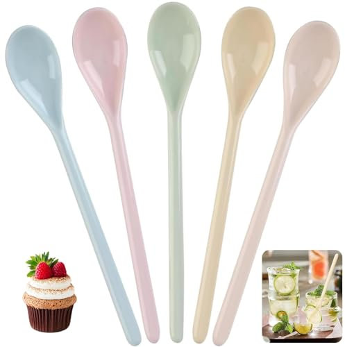 Raheem 5 cucharas de plástico de 5 colores de cucharas de postre reutilizables, cucharas de huevo, cucharaditas, cucharas de yogur, cucharas de café de plástico para cocina, café, bebidas, huevos