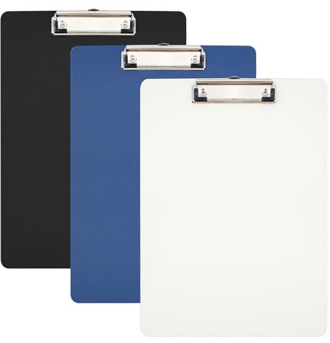 Klemmbrett A4,3 Stück Klemmbrett aus Karton mit Folie,Clipboard mit moderner Klemmer zur Aufbewahrung von Papier,Farbiger Klemmbrett Zwischenablage für Notizen,Formulare (Weiß+Schwarz+Dunkelblau, A4)