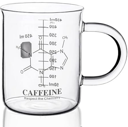 DEER REED Caffeine Beaker Mug - 16 Oz Chemistry Mug Borosilicate Glass Graduated Beaker Mug (450ml)