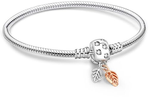 APUUESN Blatt Charms Anhänger Armband 20CM Damen,ME Charm Moments Armbänder Sterling Silber S925,Schlangenkette Fake Bracelet,Armreif Schmuck,Geschenk für Frauen Geburtstag