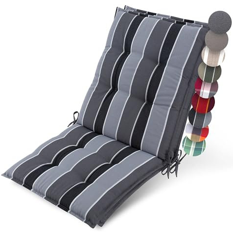 Beautissu 2er Set Premium Niedriglehner Auflage Gartenstuhl 100x50cm Sun-NL – 8cm Dick Polster Gartenstuhlauflage rutschfest Befestigungsbänder UV-Lichtechtheit 5 – Robust Stoff Anthrazit Gestreift