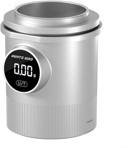 Intelligente Kaffeewaage – Konstruktion aus ABS und Edelstahl, präzise Messungen, kompaktes 9 x 8 x 8,1 cm Design, Touchscreen-Taste, energieeffizient, kompatibel mit Espresso-Griffen (Silber)