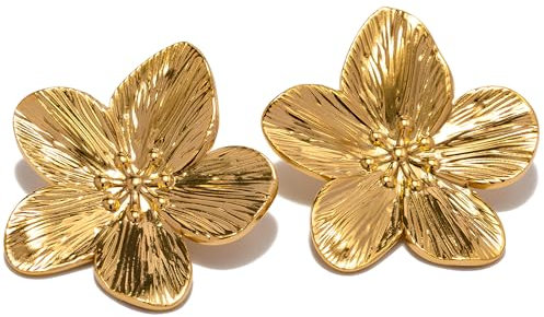 Blumen Ohrringe Groß, Gold Blume Ohrringe Boho Statement Flower Earrings Hypoallergene Modeschmuck Ohrstecker für Damen