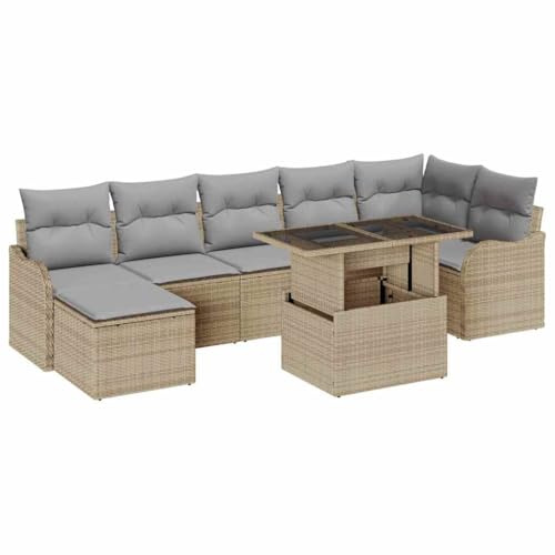 vidaXL Garten-Sofa-Set mit Kissen 8 pcs Beige Poly Rattan, Alfresco Essgruppe, Robuster Rattan, Rechteckige Gartenmöbel, Sofa für 8 Personen, Entspannung im Freien