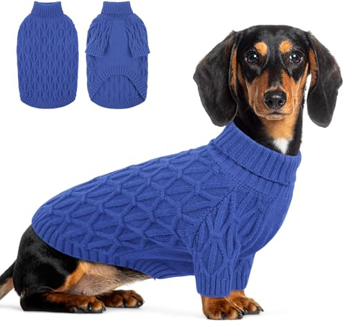Queenmore Hundepulli für Kleine Hunde, Warm & Weich, Hundepullover Winter für Chihuahua, Maltese, Innen und Außen, Blau, S