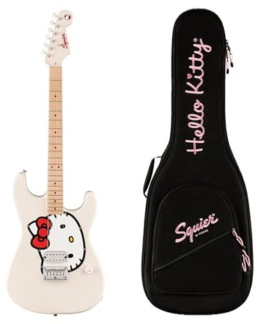 Fender x Hello Kitty Stratocaster Electric Guitar and Deluxe Hello Kitty Gig Bag, White