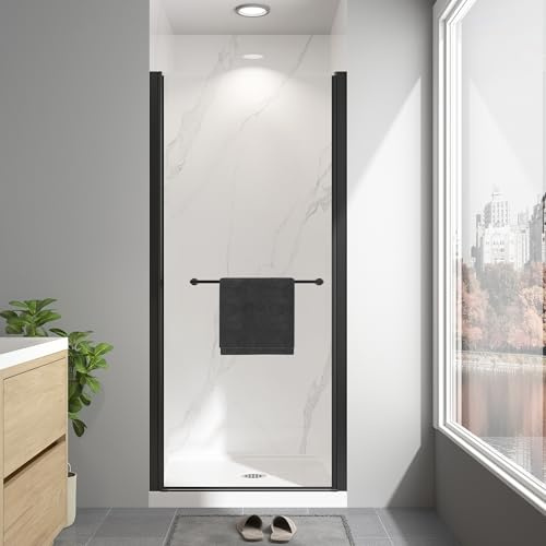EASYWORC Porta doccia girevole senza cornice, 86,4 - 91,4 cm di larghezza x 182,9 cm di altezza, porte in vetro per doccia a battente con pellicola a prova di esplosione in vetro temperato da 6 mm
