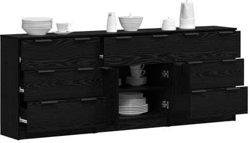 vidaXL Sideboard 3 STK. Schwarz Eichen-Optik 181 x 30 x 70 cm