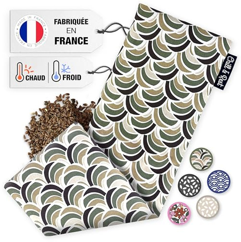 Chill&Rest - Cuscino termico microonde - cuscino per cervicale - semi di lino - mal di testa - termoforo schiena - come un noccioli di ciliegia riscaldabile - Verde - La Retro