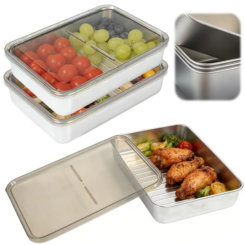 WEFHEF Set mit 3 Aufschnittbox Fresh, 304 Edelstahl Behälter mit Deckel 1000ml Wurst Aufbewahrung Kühlschrank Lebensmittel Aufbewahrungsbox Gefrierbehälter Luftdicht Aufschnittbox für Käse Fleisch