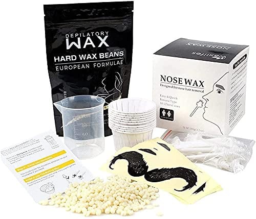 Set Nasenhaarentfernung Wachsset Augenbrauen Nasenhaare Wachs mit 100g Hartwachsperlen & Applikatoren & Pappbecher & Messbecher für Männer & Frauen