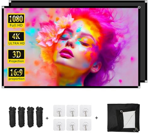 Projector Screen 100 inch, DUYIKJ Portable Black Backing Blackout Projector Screen Indoor Outdoor 16:9 4K HD Anti-Crease Projection Movies Screen for Home Theater Office Party Classroom